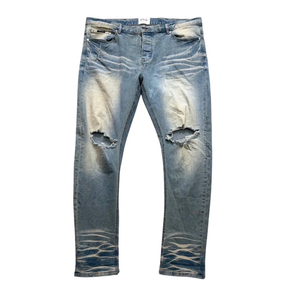 MacKeen Market Kurt LT Mens Distressed Light Wash Button Fly Jeans Size 42